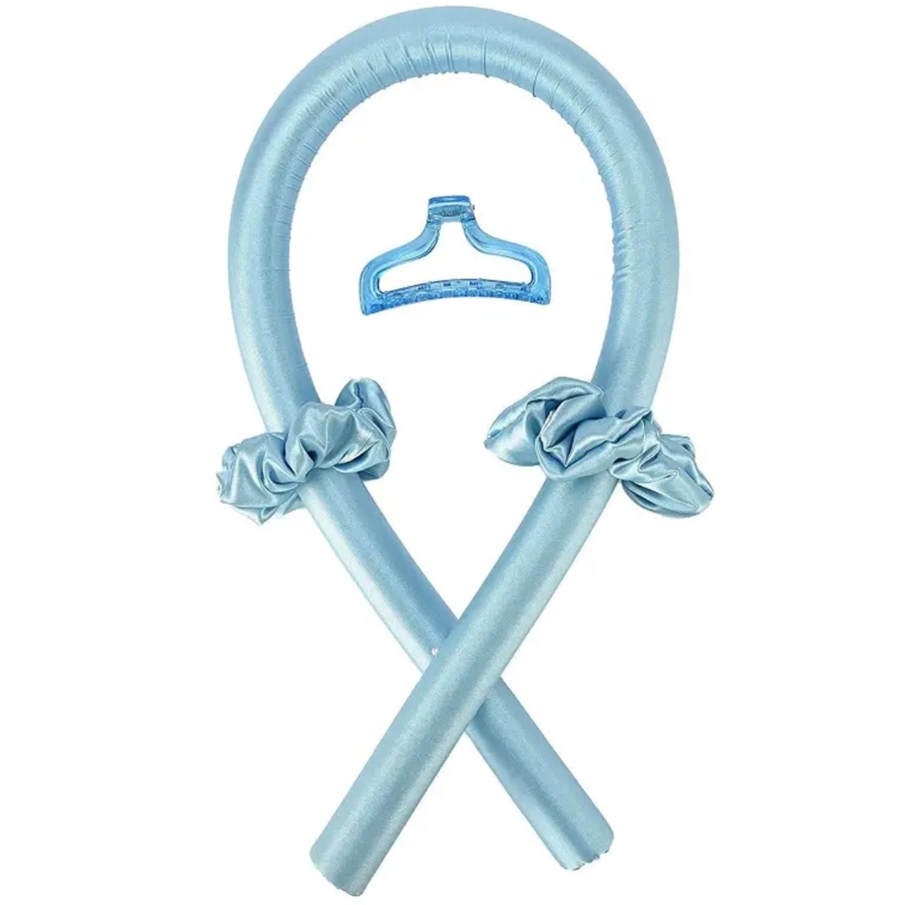 Blue Silky Satin Heatless Hair Curler Headband Set